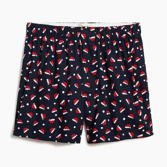 J. Crew Men's Woven Boxer Shorts Christmas Santa Hats Size L NWT - Picture 3 of 3